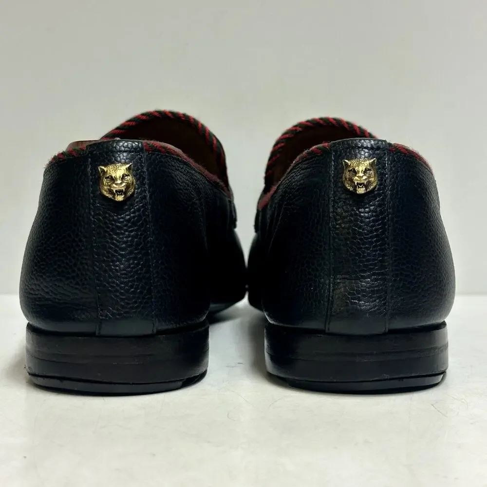 RESOLED Gucci Jordaan Penny Loafer Tiger Head Accent Black Pebbled UK 8 US 9 D